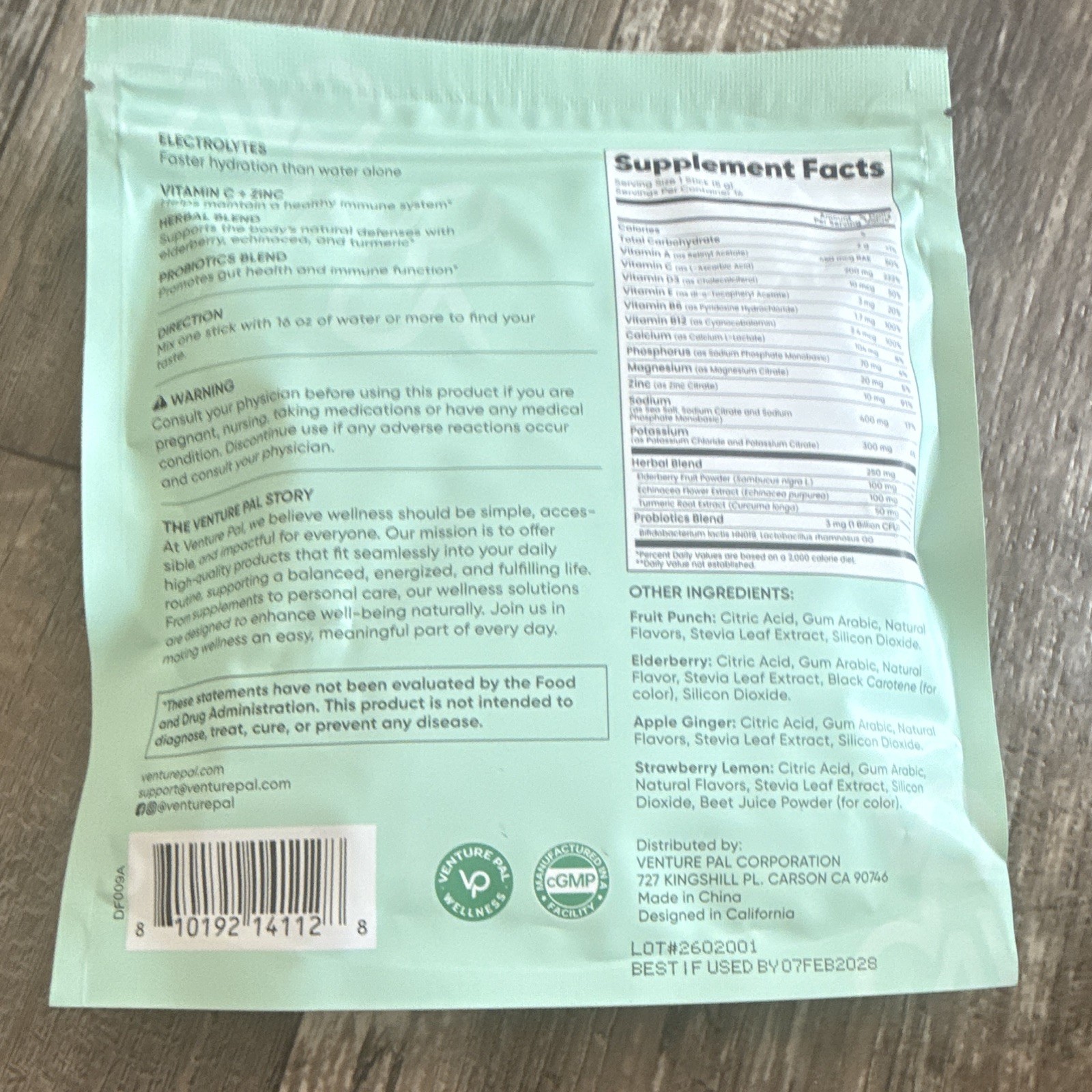 Venture Pal Immunity Electrolyte Drink Mix Sugar-Free Vegan Variety 16 Pack