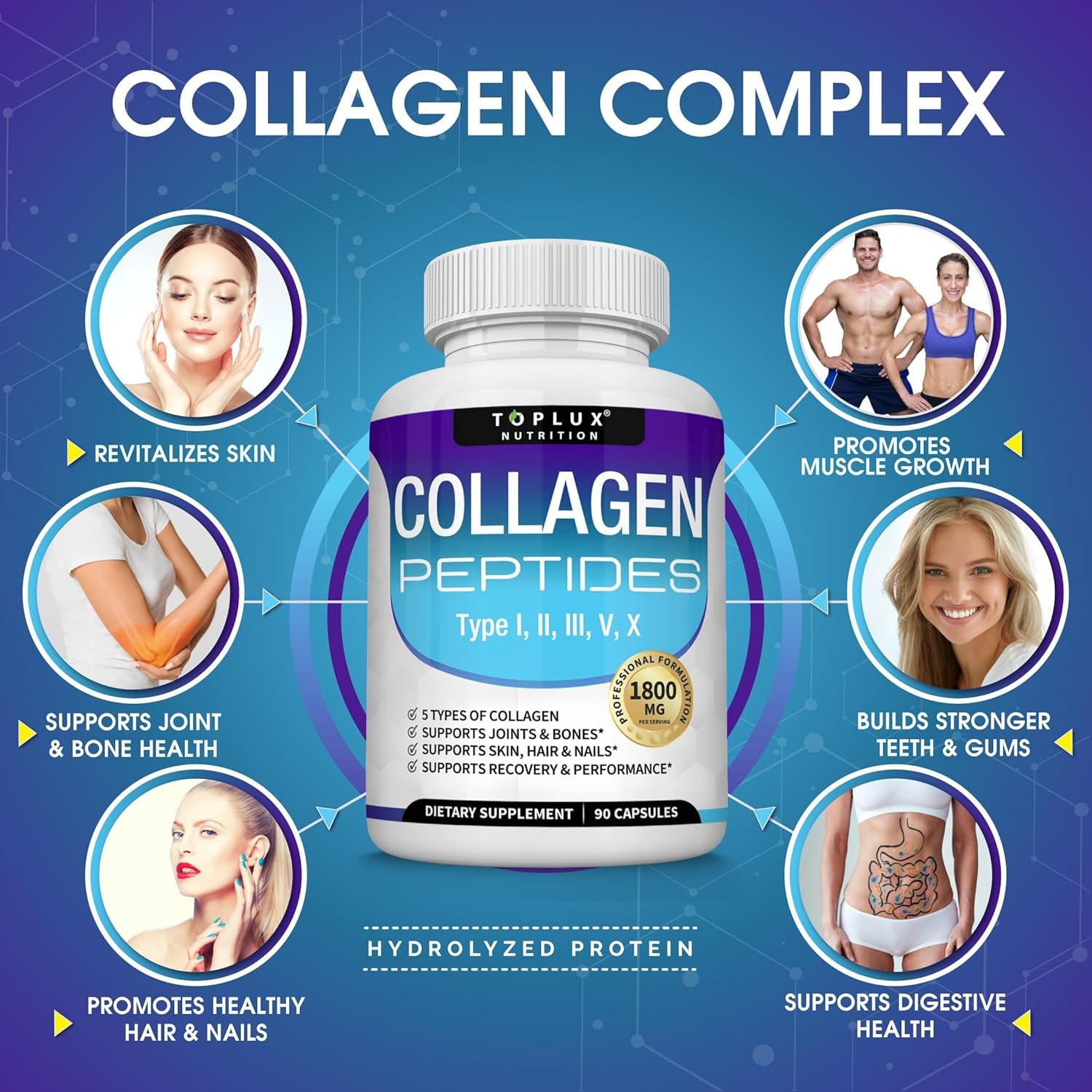 Toplux Multi Collagen Peptides Pills 1800 Mg Complex Collagen Superior Complex