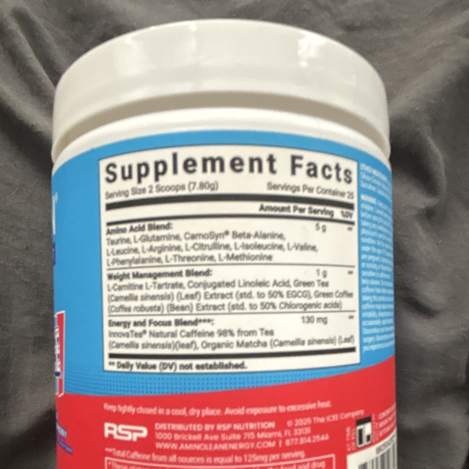 RSP Nutrition AminoLean Pre-Workout Powder Vegan Blue Raspberry (slightly used)