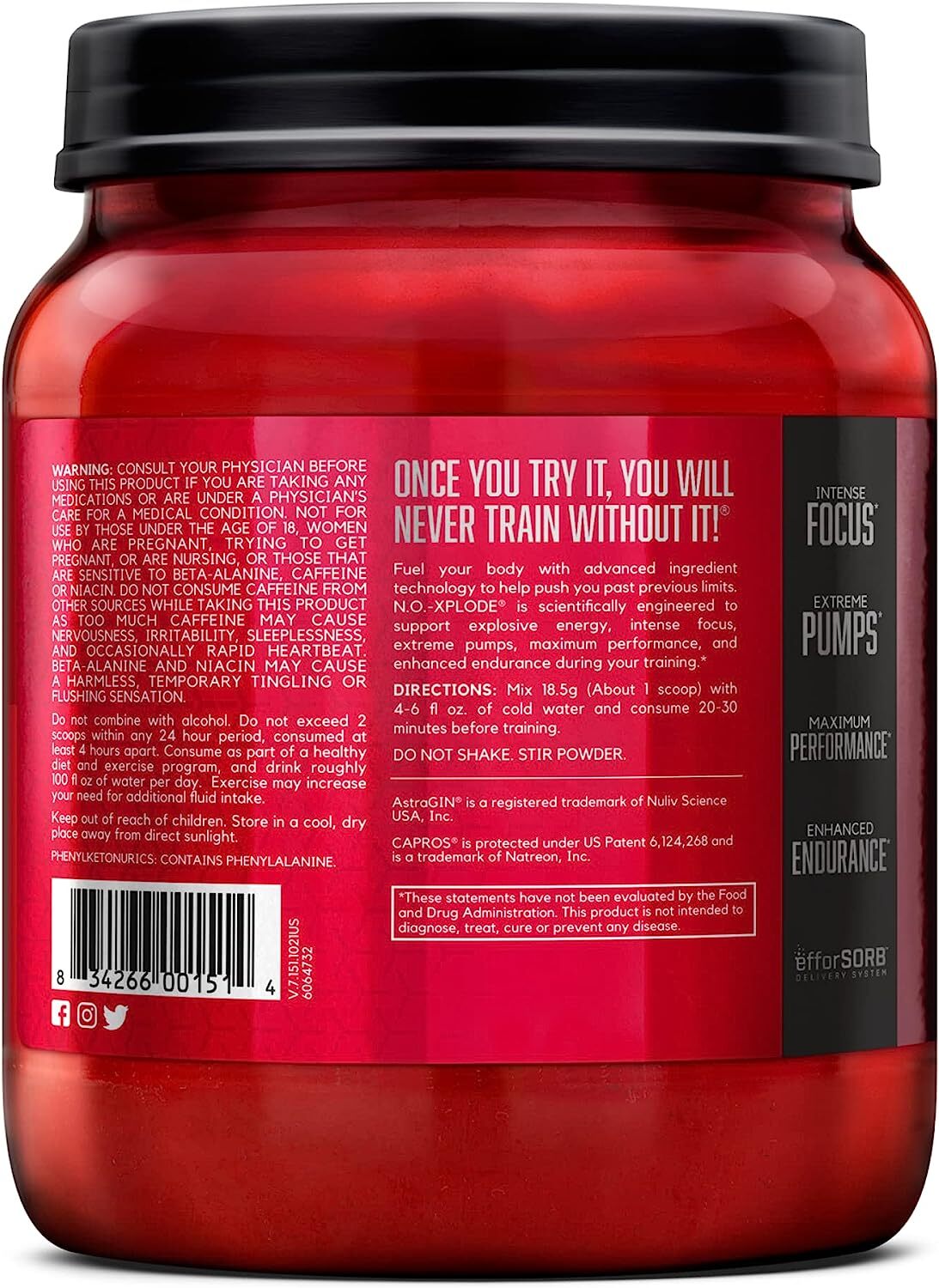 BSN N.O.-XPLODE Pre Workout Supplement with Creatine, Beta-Alanine, and Energy