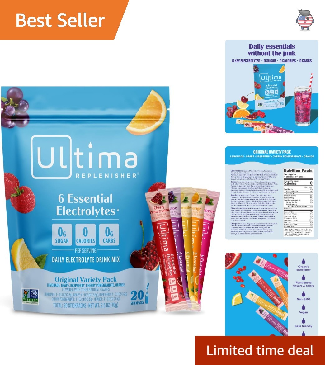 Electrolyte Boost: 20 Stickpacks of Sugar-Free, Plant-Based Hydration Powder