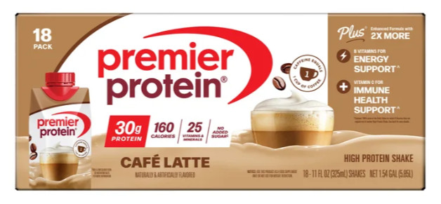 Premier 30g Protein PLUS Energy & Immune Shakes Café Latte Flavor 18-Pack