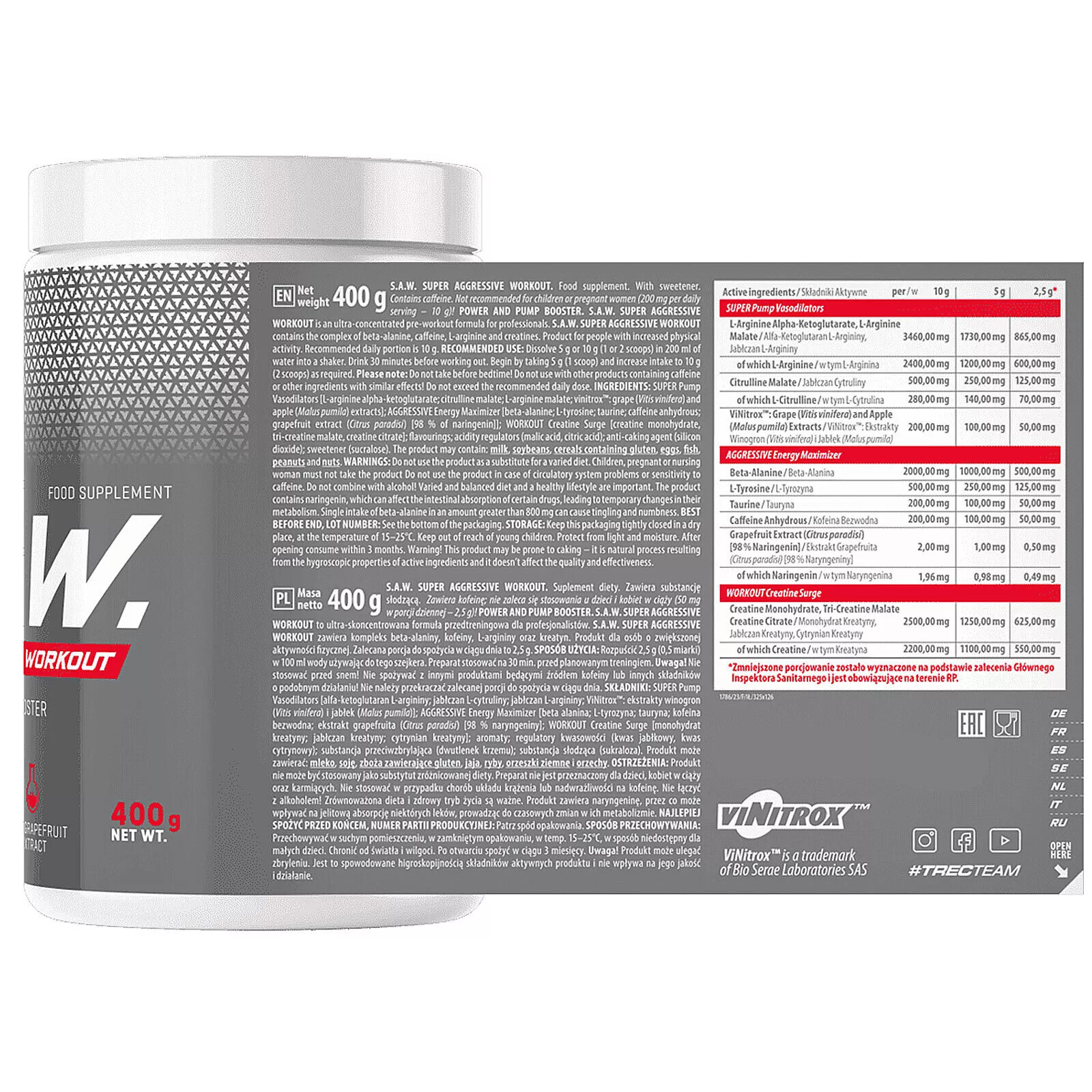 TREC SAW 400/600g – Pre-Workout Booster Energy Concentration 3 Types of Creatine