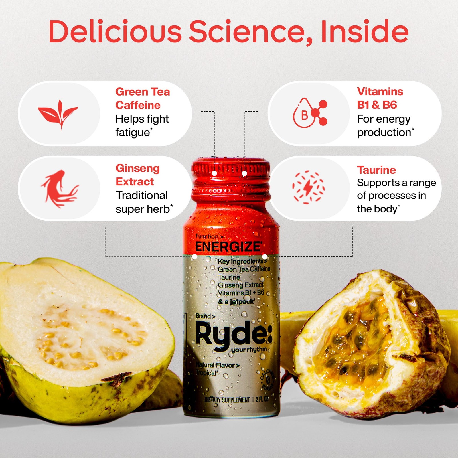 Ryde: Energy Shot, 0 Calories, 0 Sugar, Green Tea 2 Fl Oz (Pack of 24)