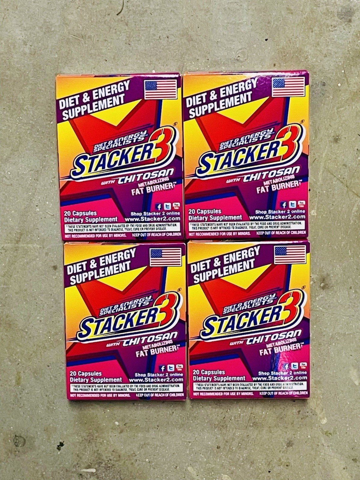 Stacker3 Diet & Energy Supplement Lot Of 4 Chitosan 20 Capsules Exp 02/2028
