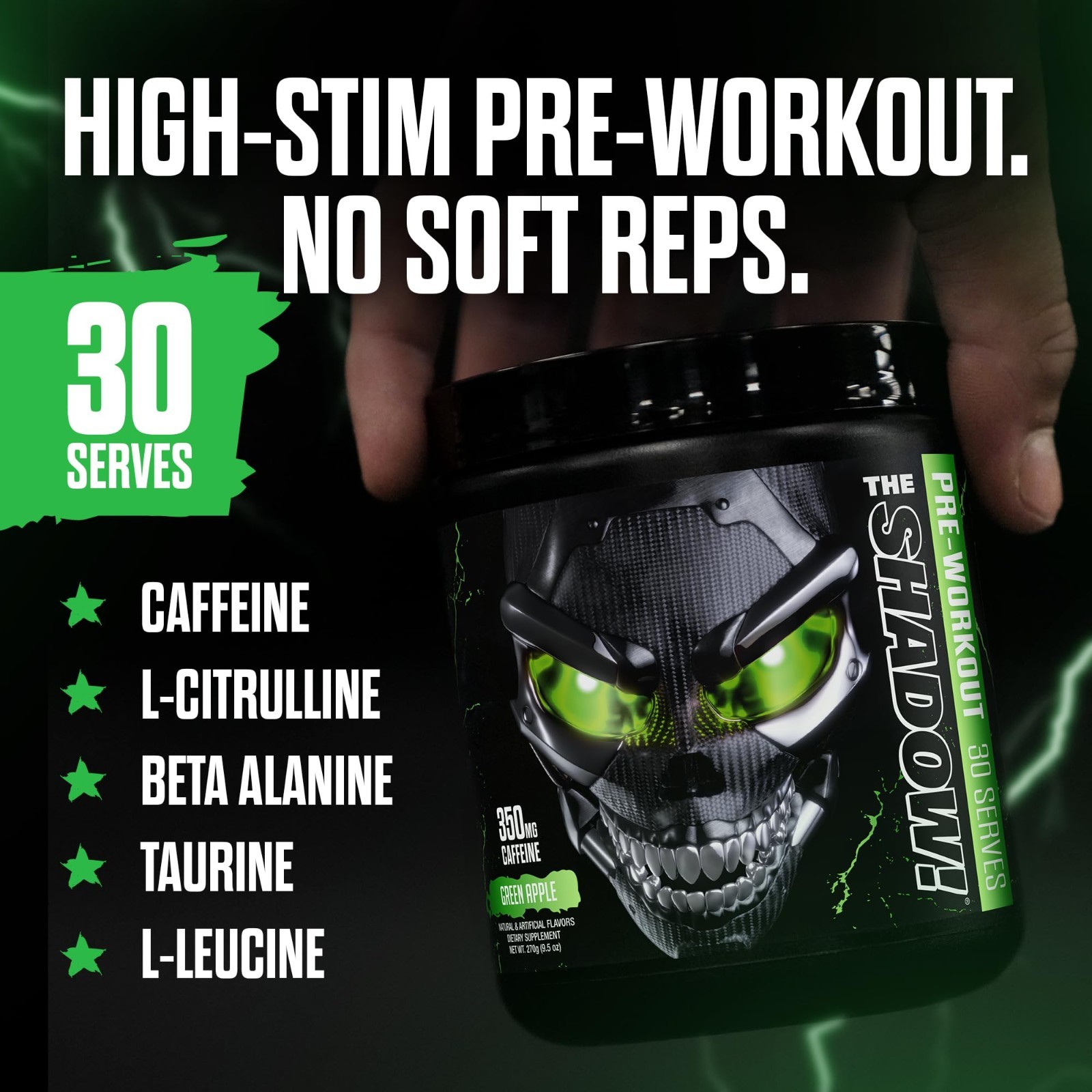 Strong Pre Workout Powder, High Stim Energy Booster, 350mg Caffeine, Fruit Punch