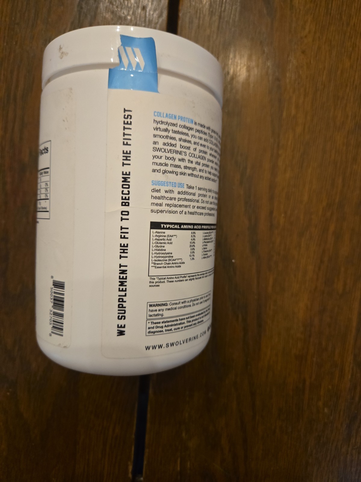 SWOLVERINE Grass-Fed Hydrolyzed Collagen Peptides Powder Unflavored 10.58 oz