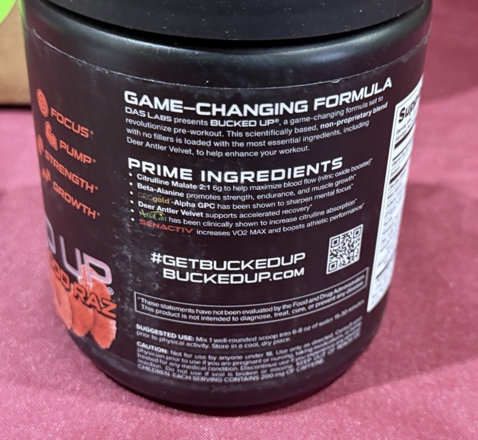 BUCKED UP – Pre-Workout Blood Raz 25 Serv 9.2 Oz Dietary Supplement