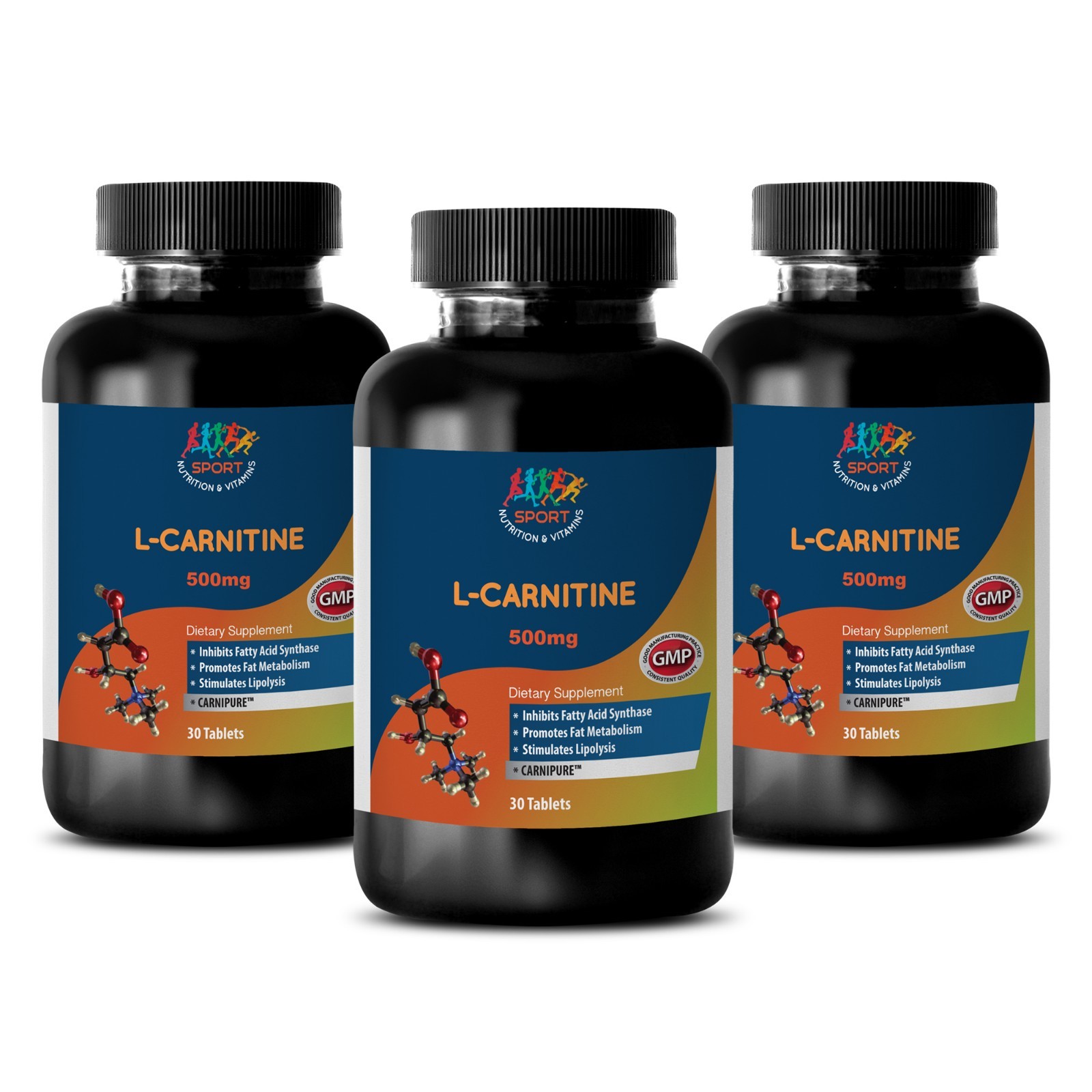 L-Carnitine Dietary Supplement 500mg–b (3 Bottles, 90 Tablets)