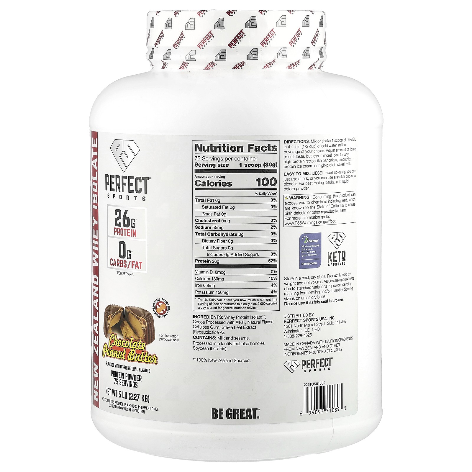 Diesel®, New Zealand Whey Isolate, Chocolate Peanut Butter, 5 lbs (2.27 kg)