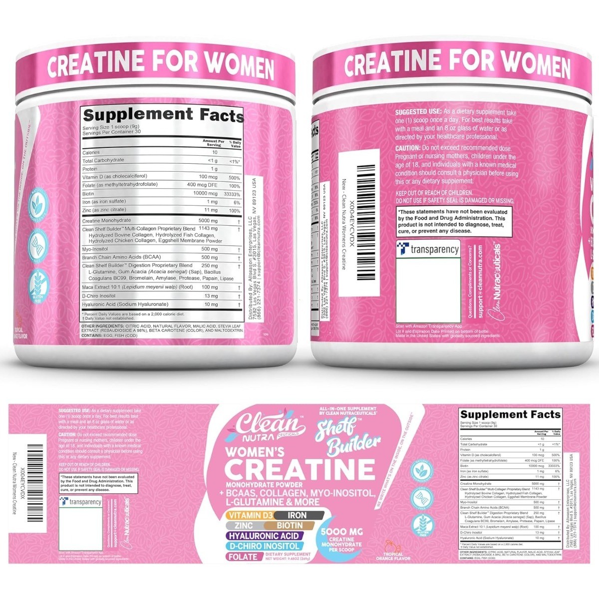 Clean Nutra Women Creatine Powder Collagen Inositol Muscle Hormone