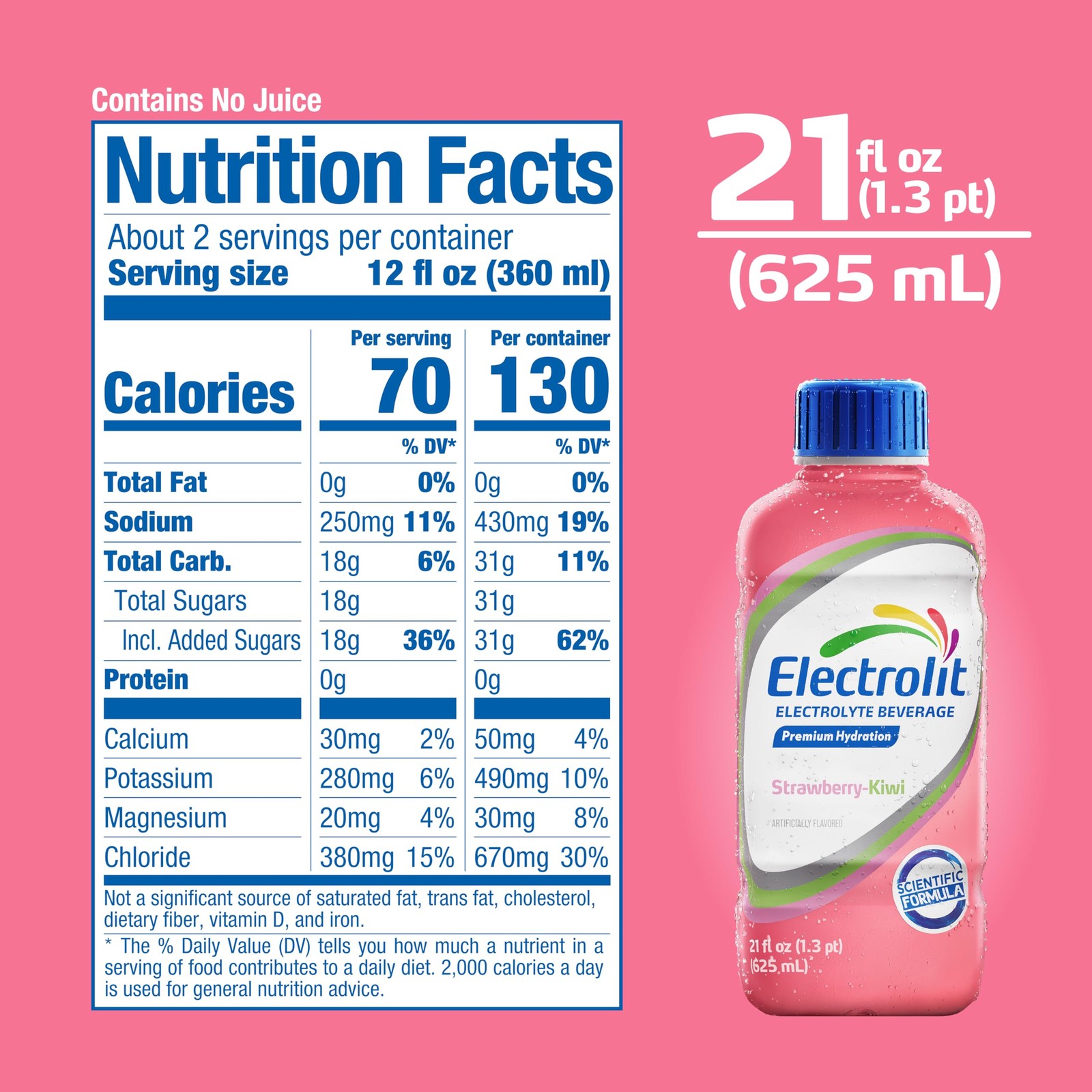 Electrolit, Electrolyte Beverage, 21 FL Oz (Pack of 12), Strawberry-Kiwi