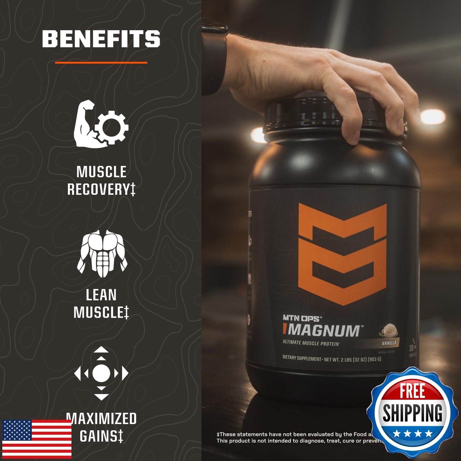 MTN OPS Magnum Vanilla Protein Powder, 23g of Whey Isolate Protein and Milk P