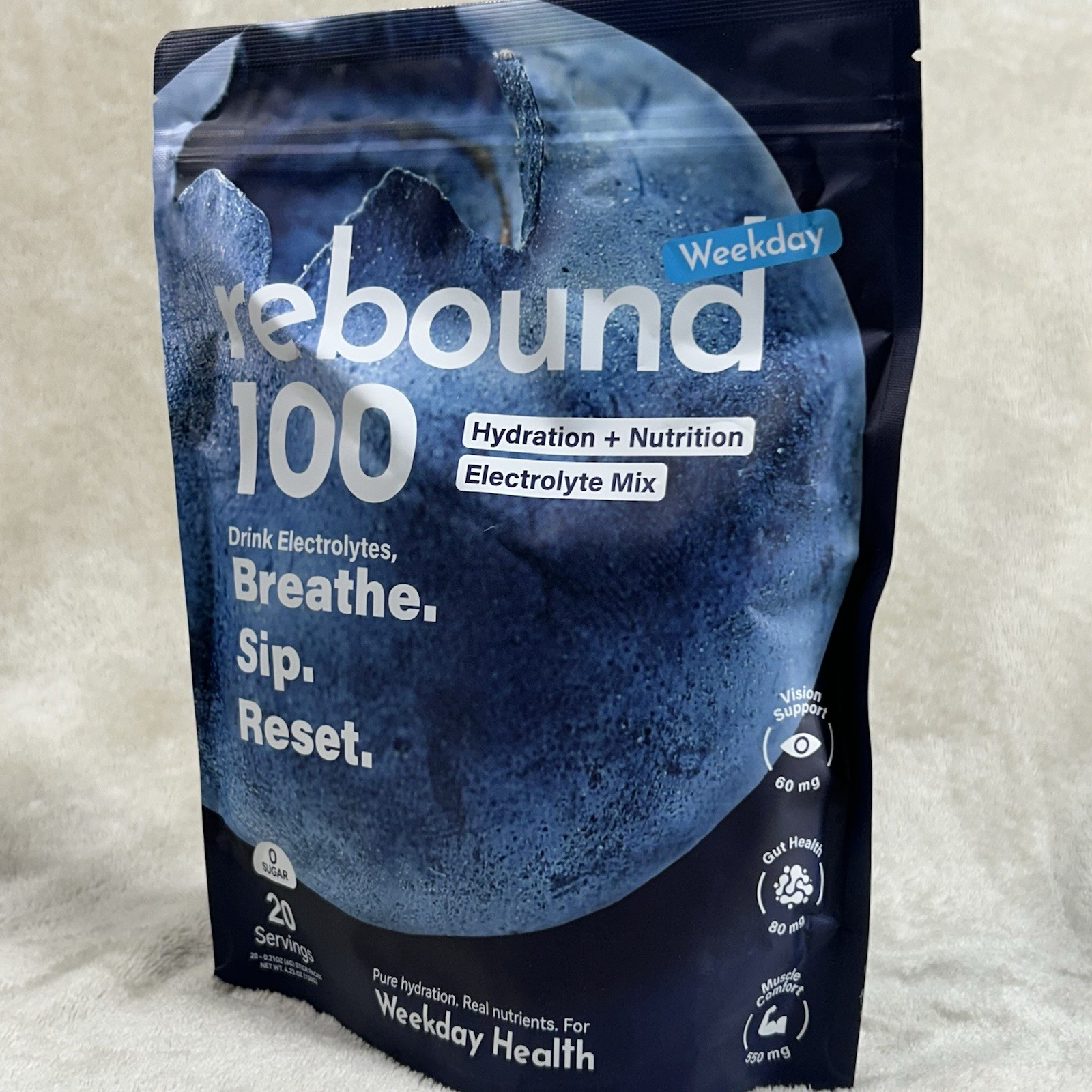 Rebound 100 Hydration + Nutrition Electrolyte Mix Breathe Sip Reset 20 Servings