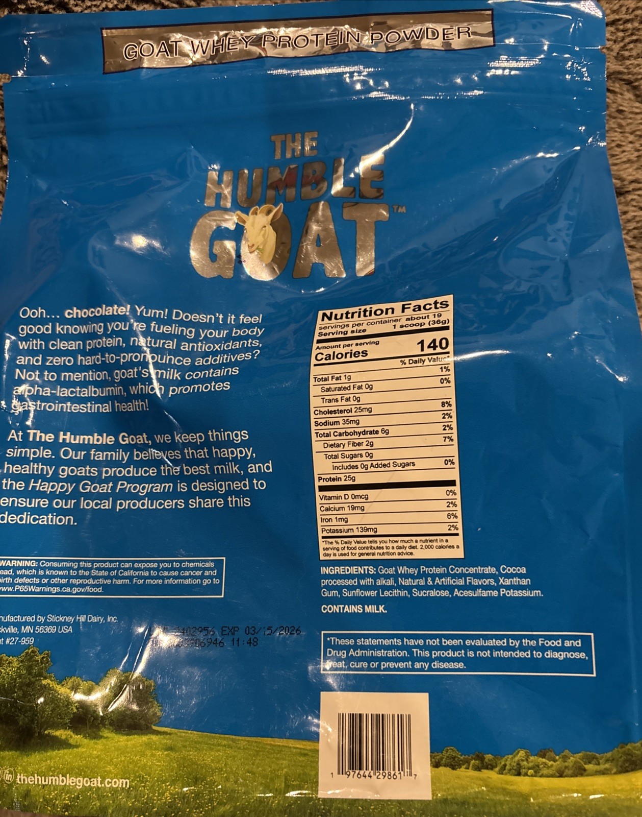 The Humble Goat Whey Protein Powder Chocolate Exp 3/26 1.5lb