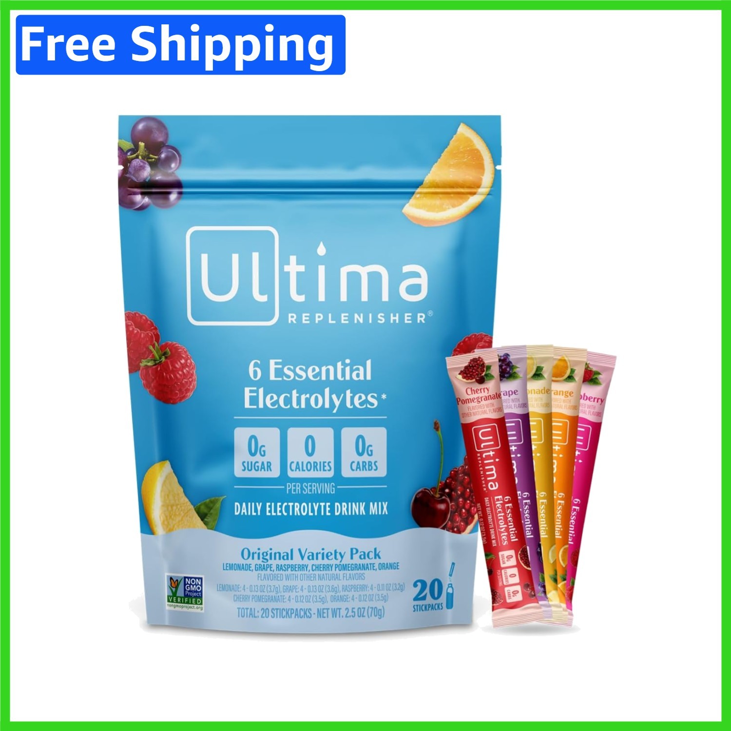 20 Count Sugar-Free Electrolyte Stickpacks – Balanced Hydration for Keto Diets