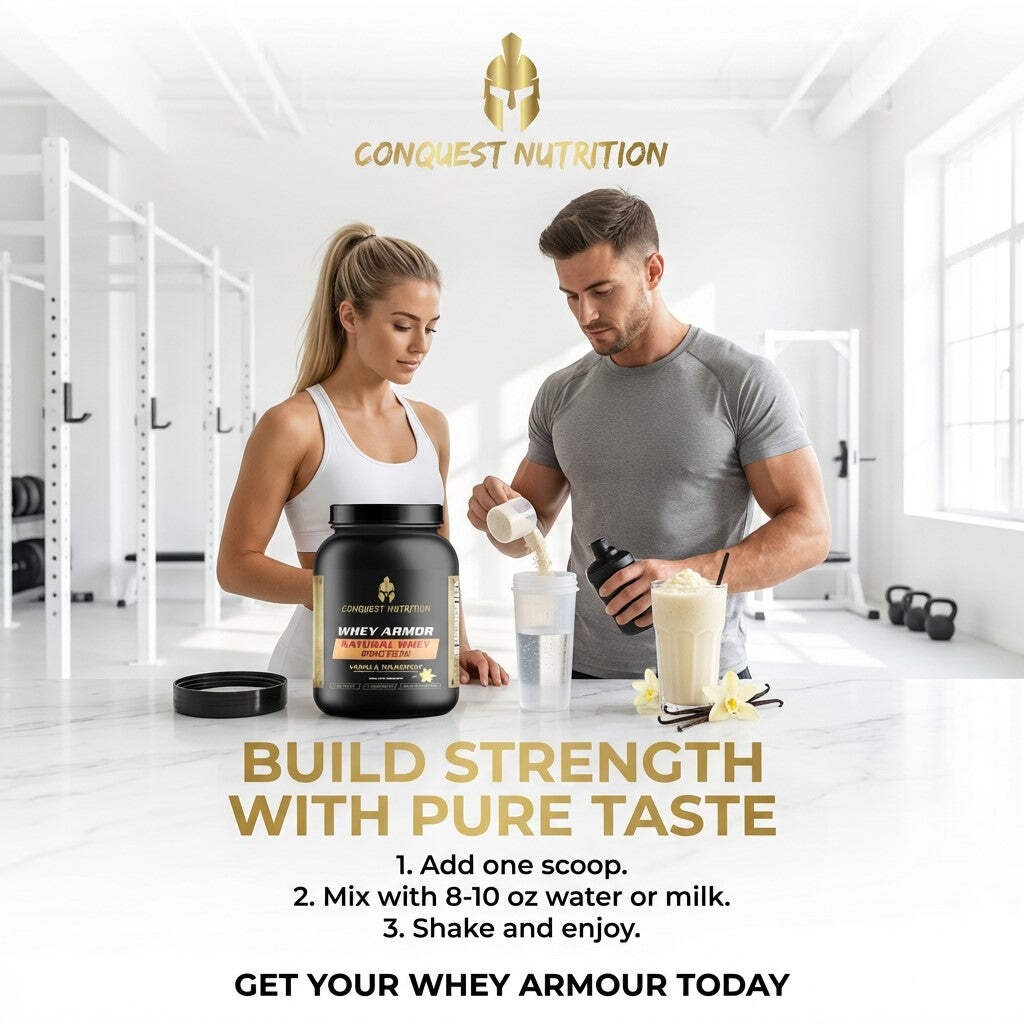 Conquest Whey Armour Natural Protein Vanilla Milkshake 2lb Stevia Protein Powder