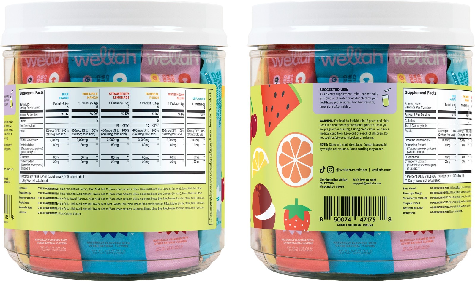 Wellah Creatine For Women (Variety Pack) 30 Stick Packs – 3g of Creatine