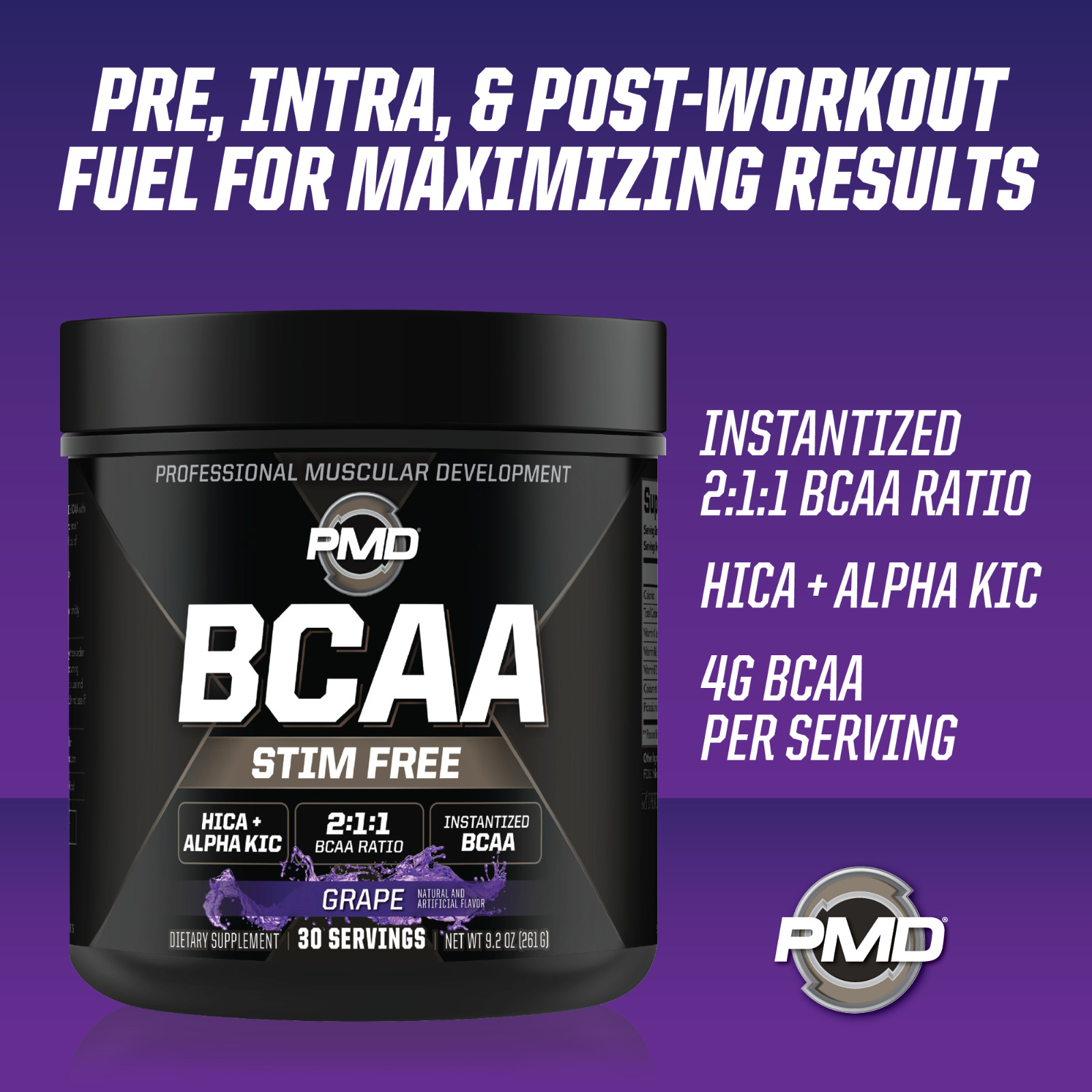 PMD BCAA Stim-Free Amino Acids for Performance & Recovery – Grape (30 Serve)