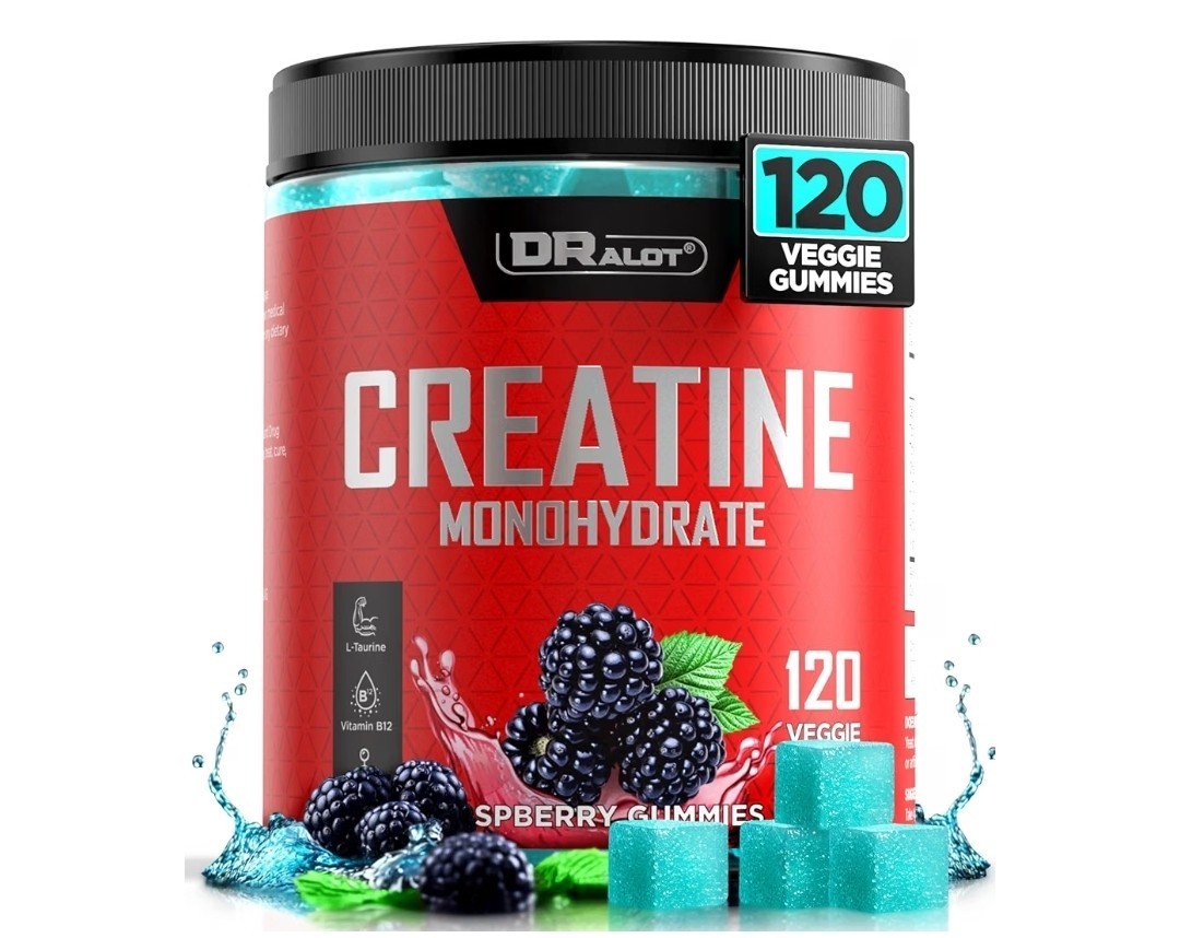 DRALOT Creatine Monohydrate Veggie Gummies 120 w/ Taurine & B12 Strength