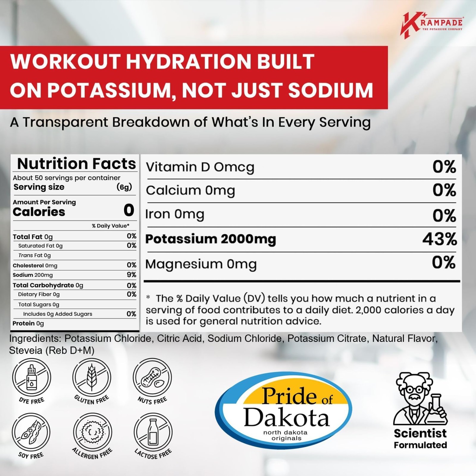 High Potassium Electrolyte Powder – Zero Sugar Lemon Lime, 4180mg, Cramp Relief,
