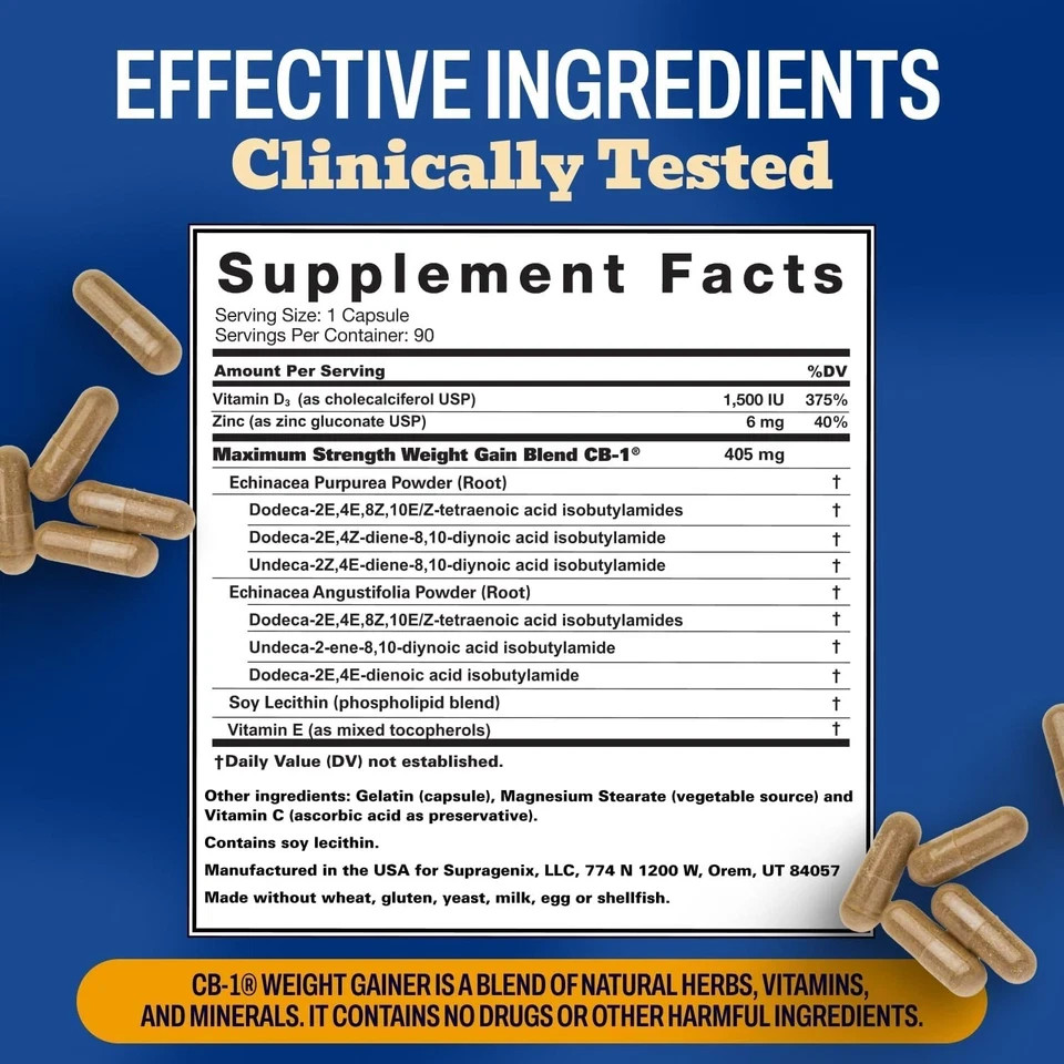CB-1 Weight Gainer Pills (90 Ct), Weight Gain Support, Appetite Booster