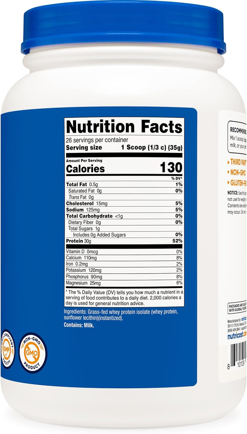 Grass-Fed Whey Protein Isolate (Unflavored) 2LBS – Non-Gmo, Gluten Free, Pure Pr