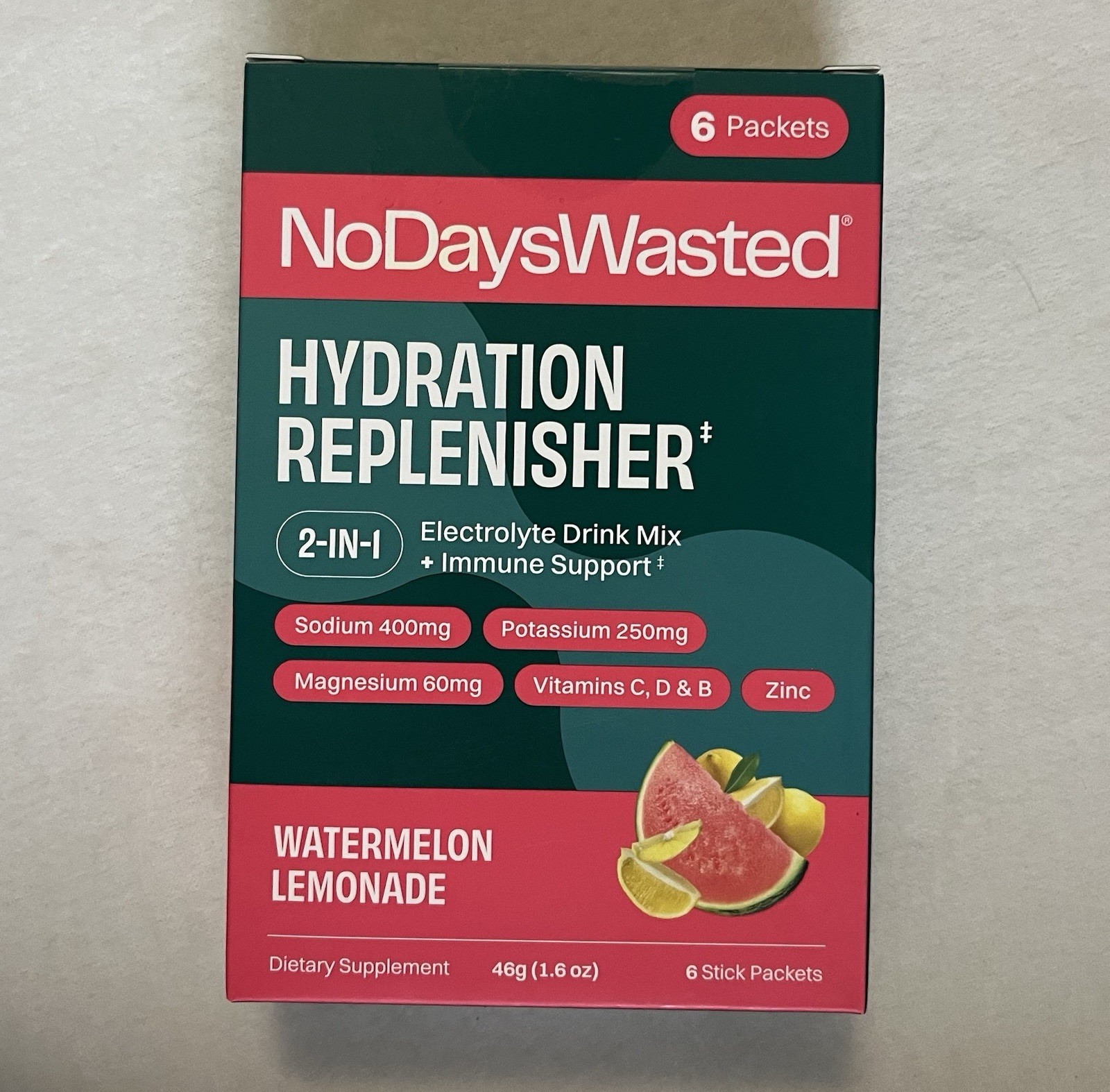 No Days Wasted Rehydrating Electrolyte Drink Packets-Watermelon Lemonade Flavor