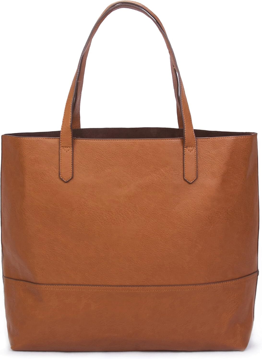 Large Vegan Leather Tote – Womens Slouchy Shoulder Bag with Open Top Tan