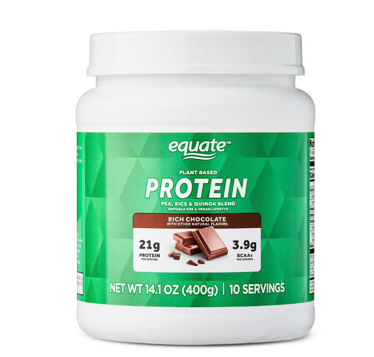 3 Pack Equate Plant-Based Protein Powder Supplement, Rich Chocolate, 14.1 oz Pk