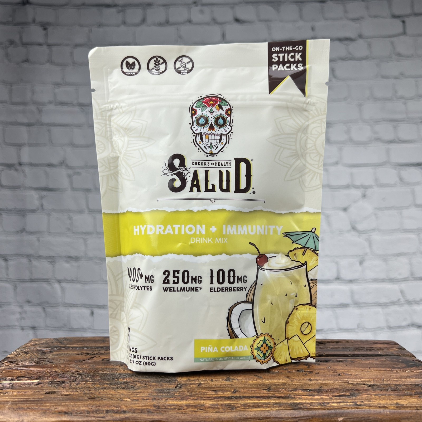 Salud Hydration+Immunity Electrolyte Drink Mix Vegan Piña Colada 15 Stick Packs
