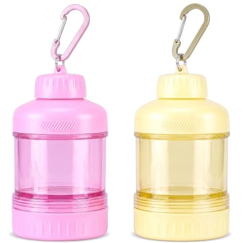 2 Pack Protein Powder Container to Go with Keychain & Keyring, Pink&Yellow