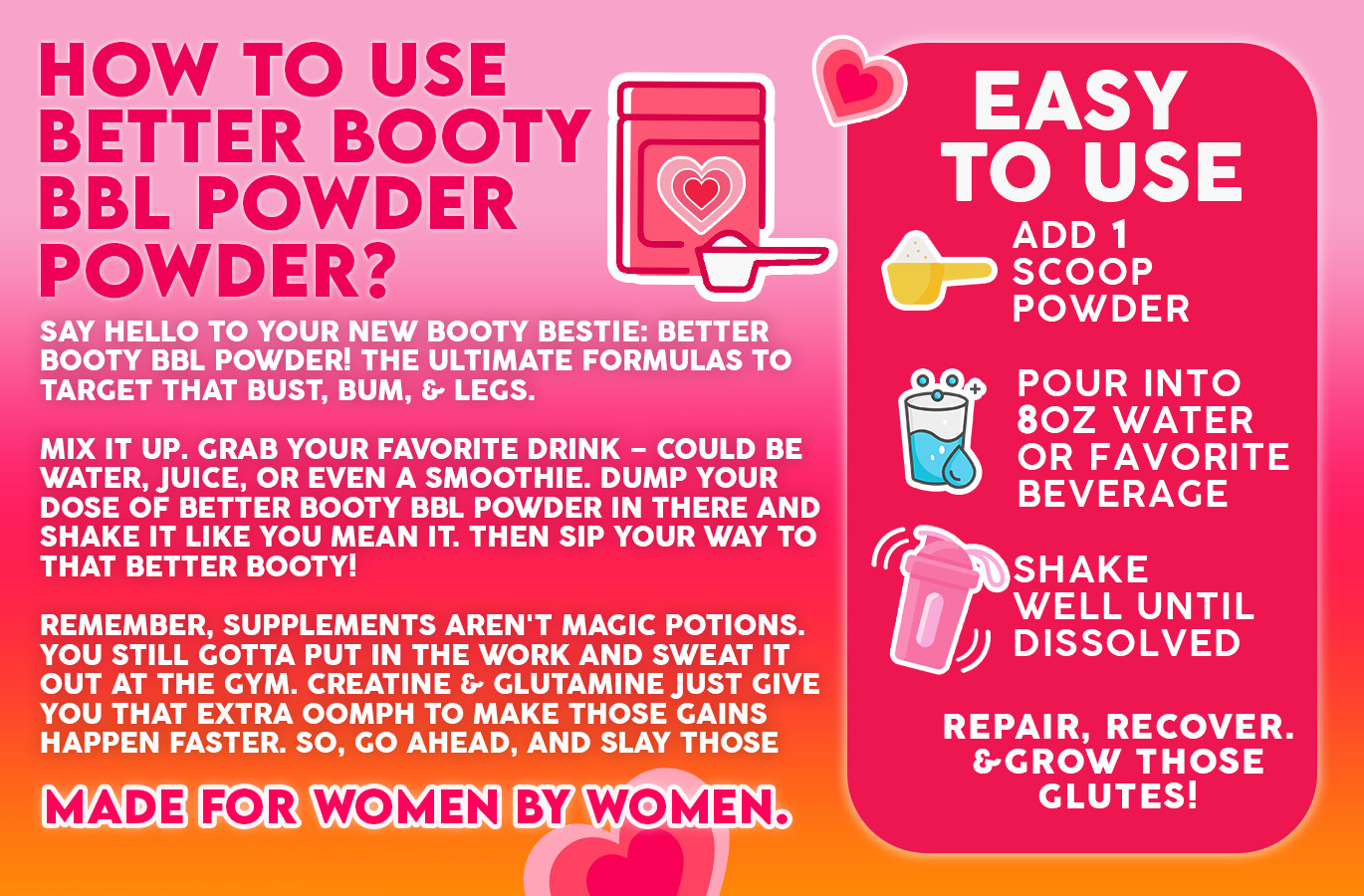 Better Booty BBL Powder Creatine for Women Glute Builder w Collagen BCAA’s Drink