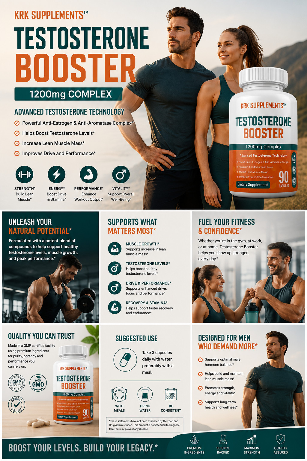 1 pk Testosterone Booster Tribulus Terrestris Chrysin Low Test Boost Natural