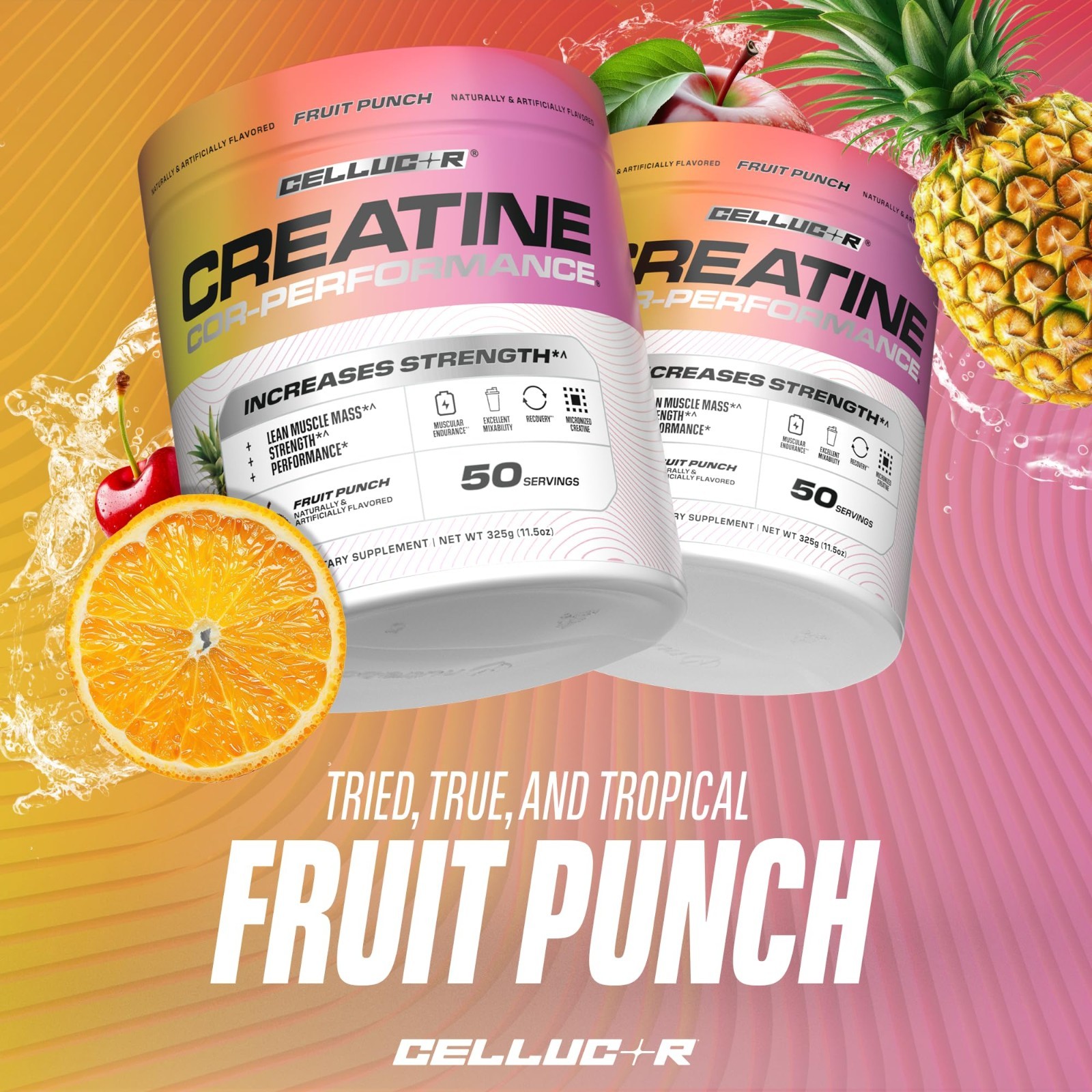 Creatine Powder Fruit Punch Boost Strength, Lean Muscle & Endurance, 5g/Serving