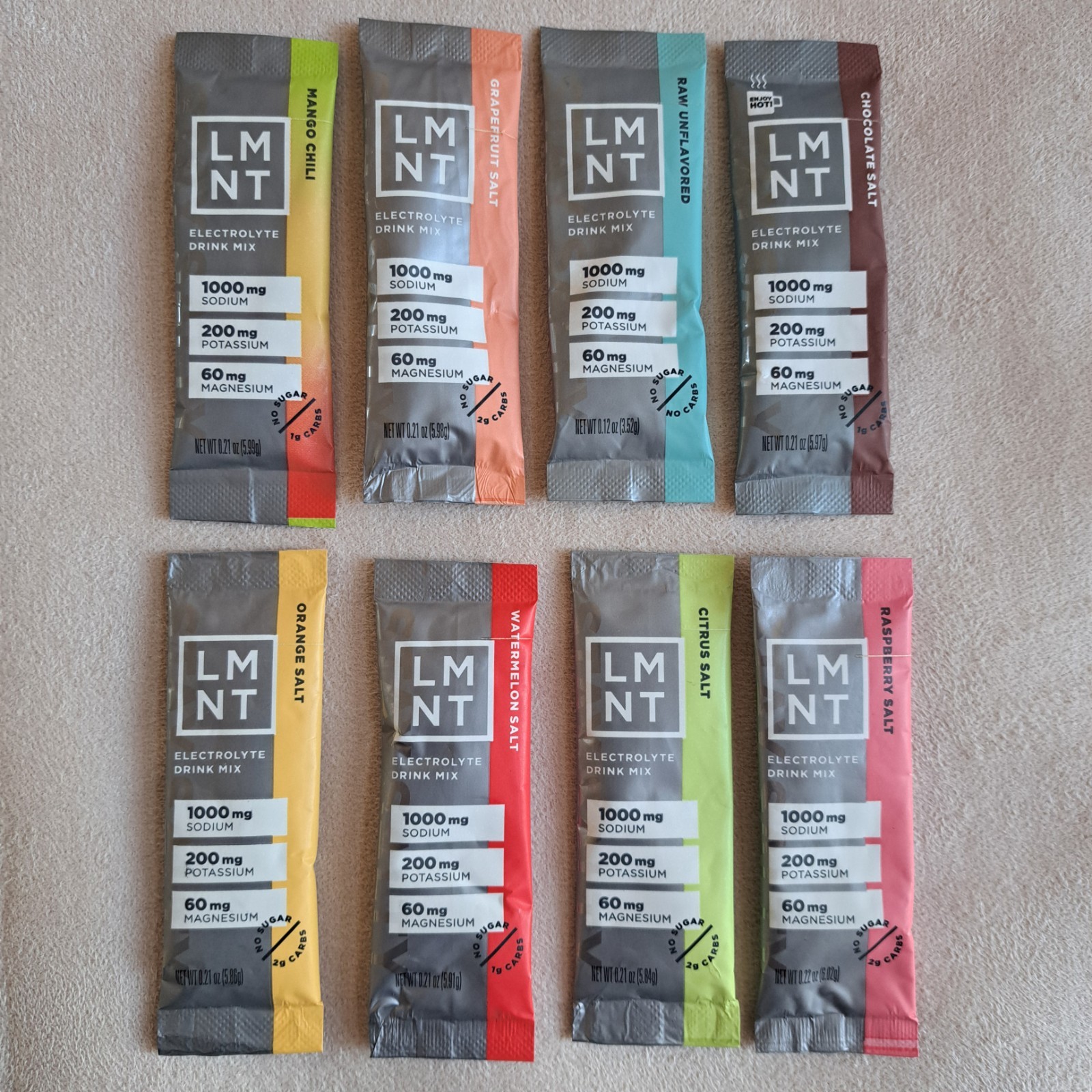 LMNT Electrolyte Drink Mix Sampler Set – 8 Flavor Packets EXP: 04/26