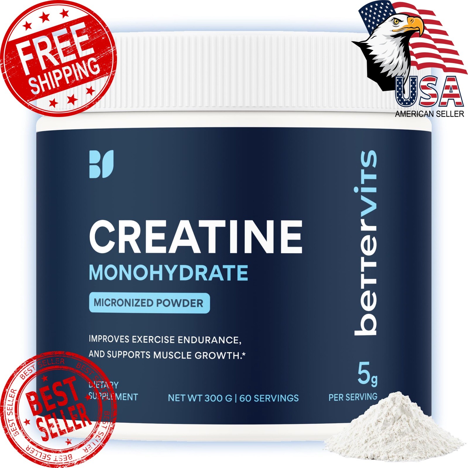 Bettervits Creatine Monohydrate 5g Unflavoured 60 Servings
