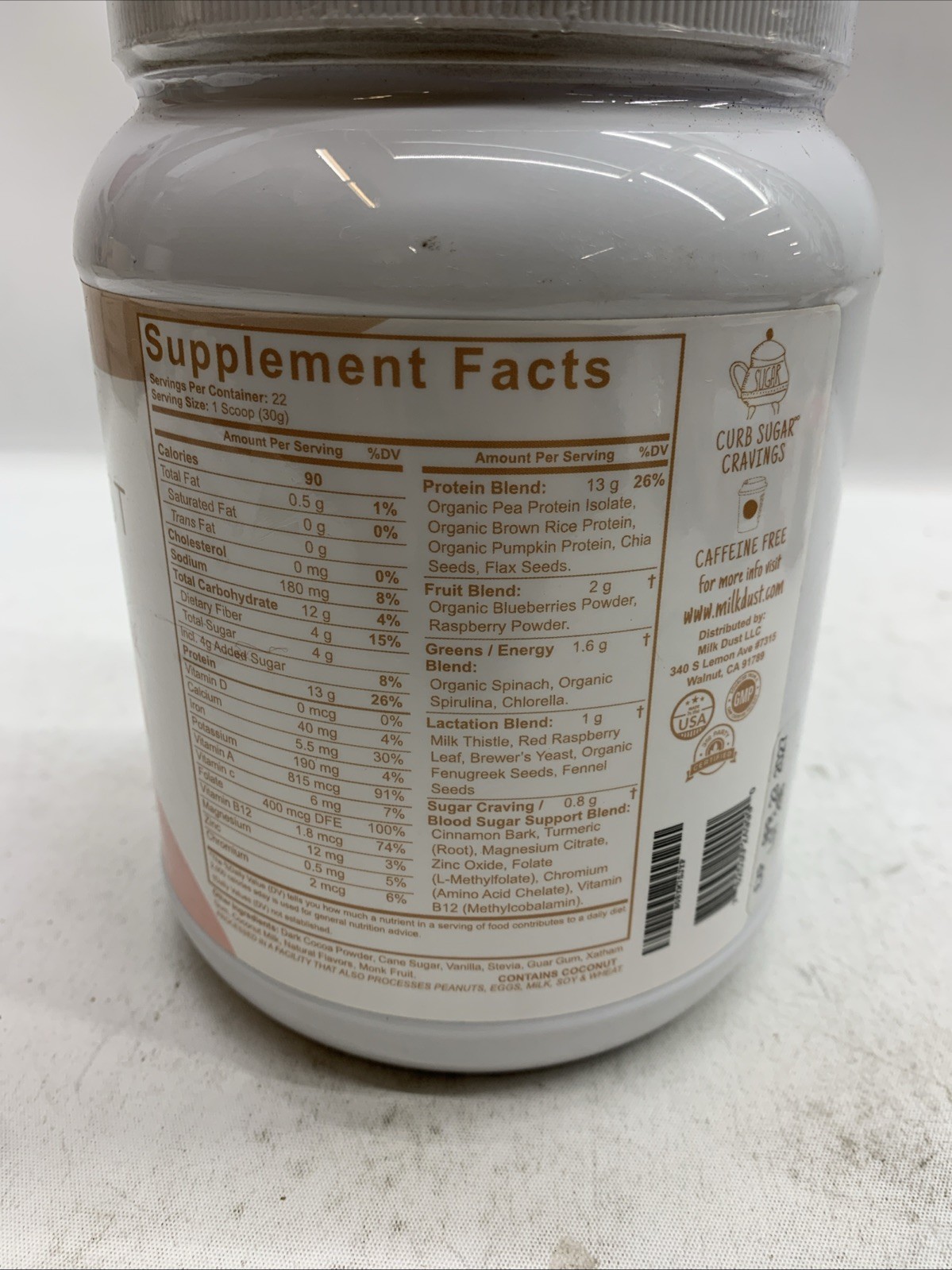 Milk Dust Lactation Protein Powder Fudge Brownie 1.45lbs 22 Servings Plant-Based