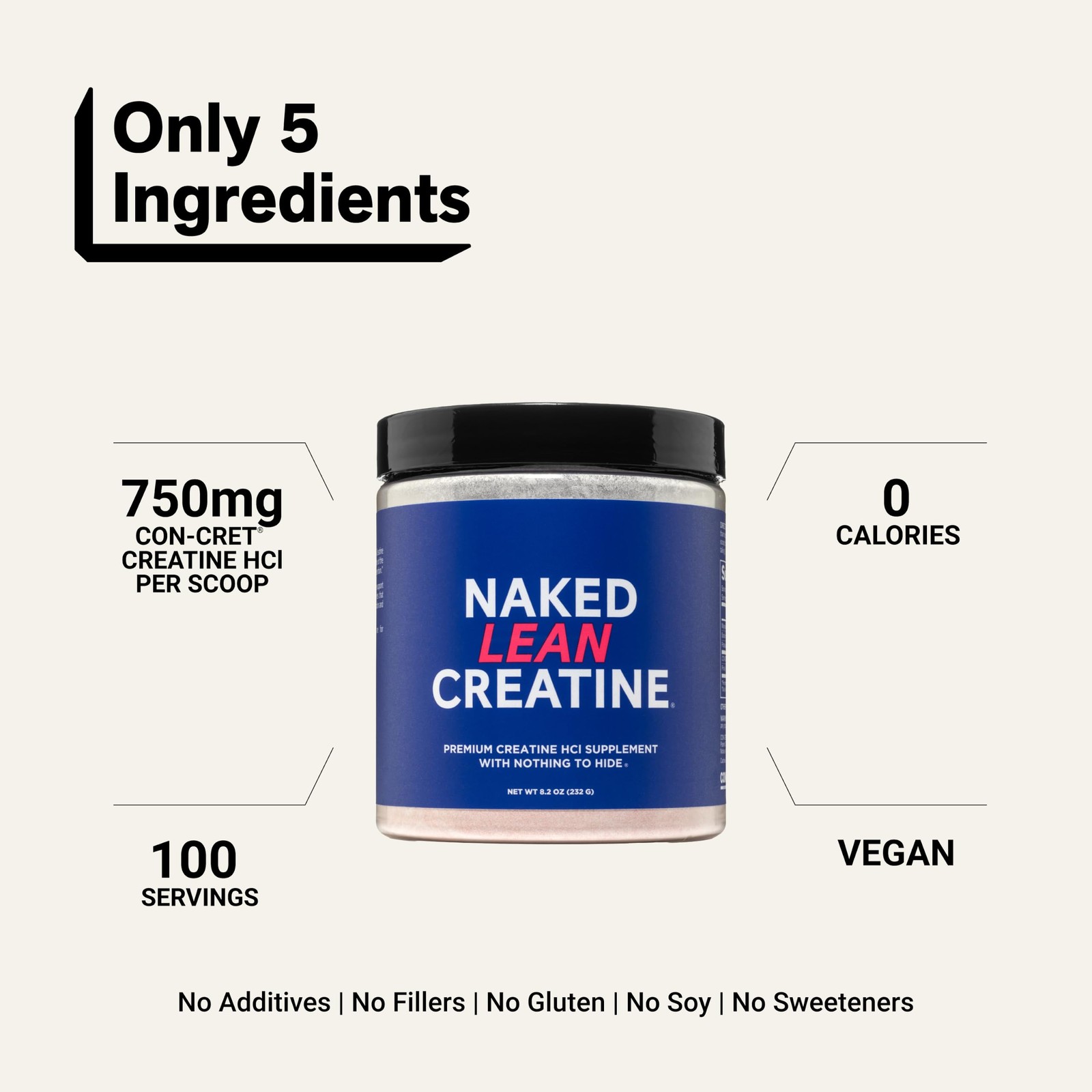 NAKED Lean Creatine HCl Powder, 100 Servings – 100 (Pack of 1), Blue