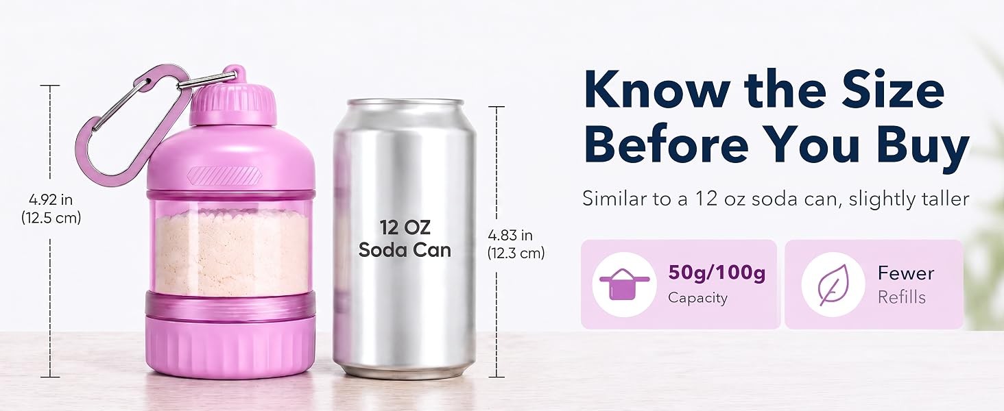 2 Pack Protein Powder Container to Go with Keychain & Keyring, Large Capacity,