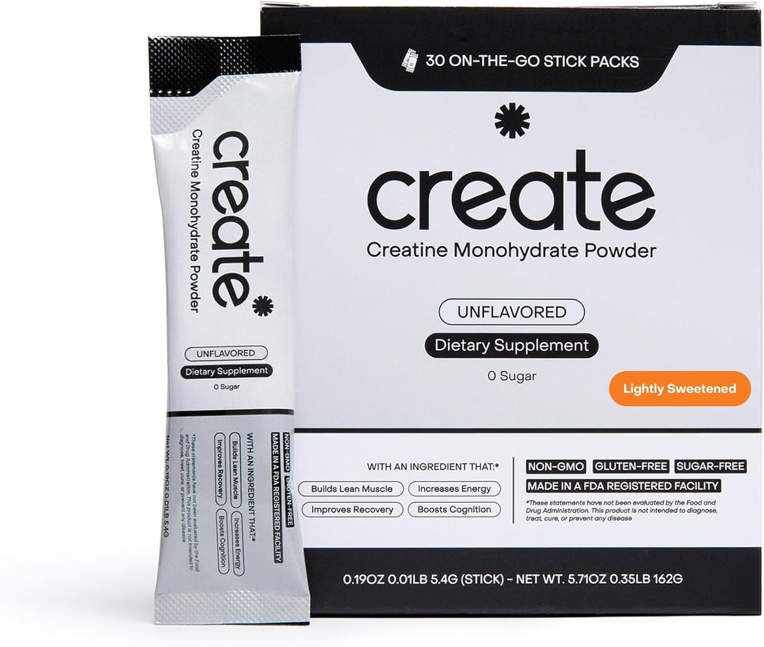 Create Creatine Monohydrate Powder Sticks-30 ct Variety Lemon Lime-Mix Berry etc