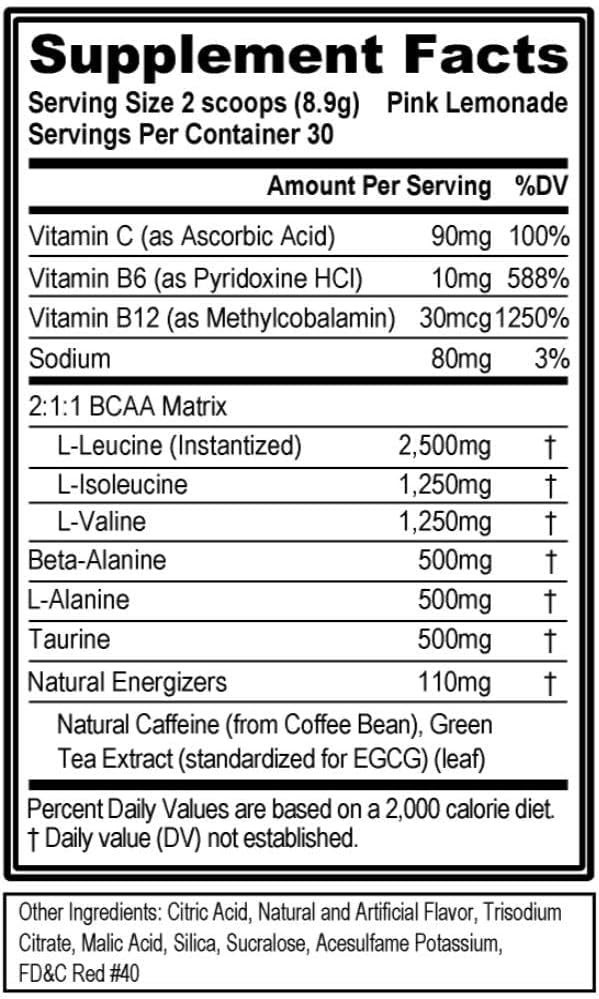 Natural Caffeine BCAA Energy Supplement – 30 Servings, Pink Lemonade Delight