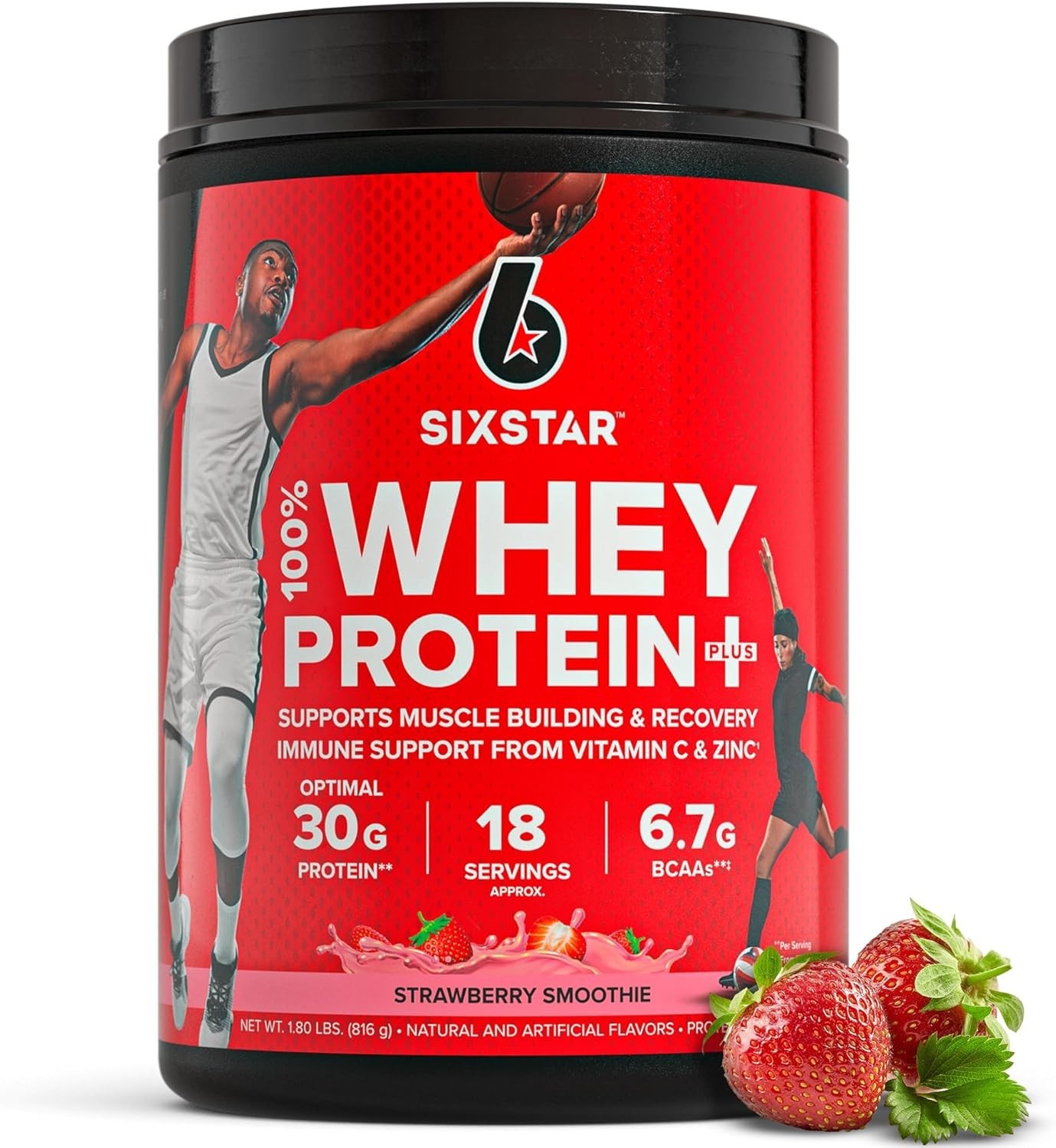 SIXSTAR Whey Protein Powder Plus – 30g Protein, BCAAs, Immune Support – 1.8 lbs
