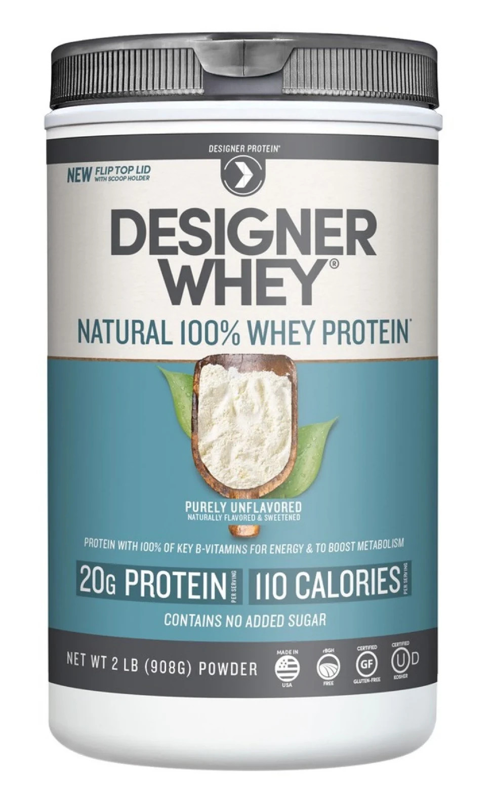 Designer Whey Natural 100% Whey Protein Purely Unflavored 2 lbs / 908 g