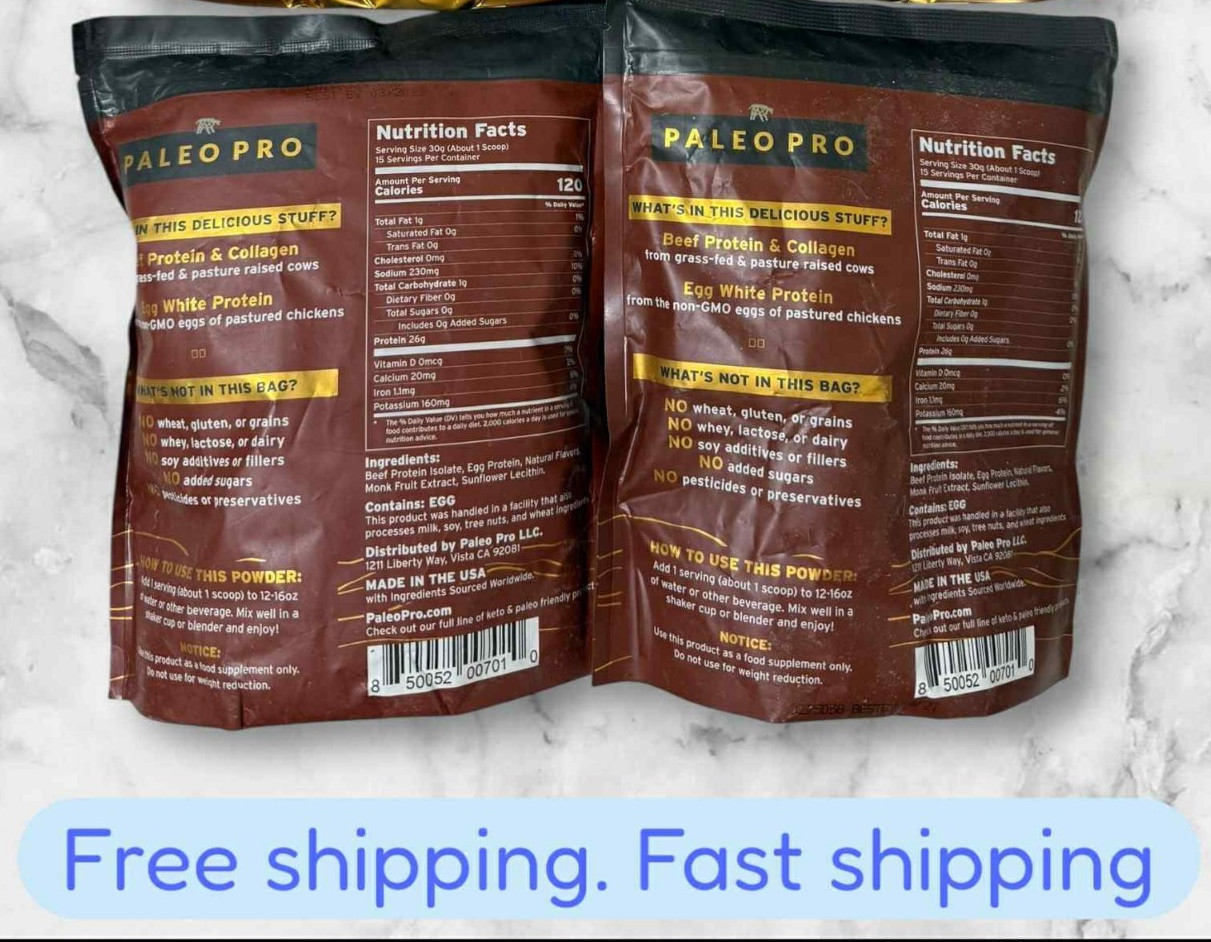 2 BAGS PaleoPro Grass-Fed Protein Powder Pastured 1lb Aztec Vanilla EXP2027+ NEW