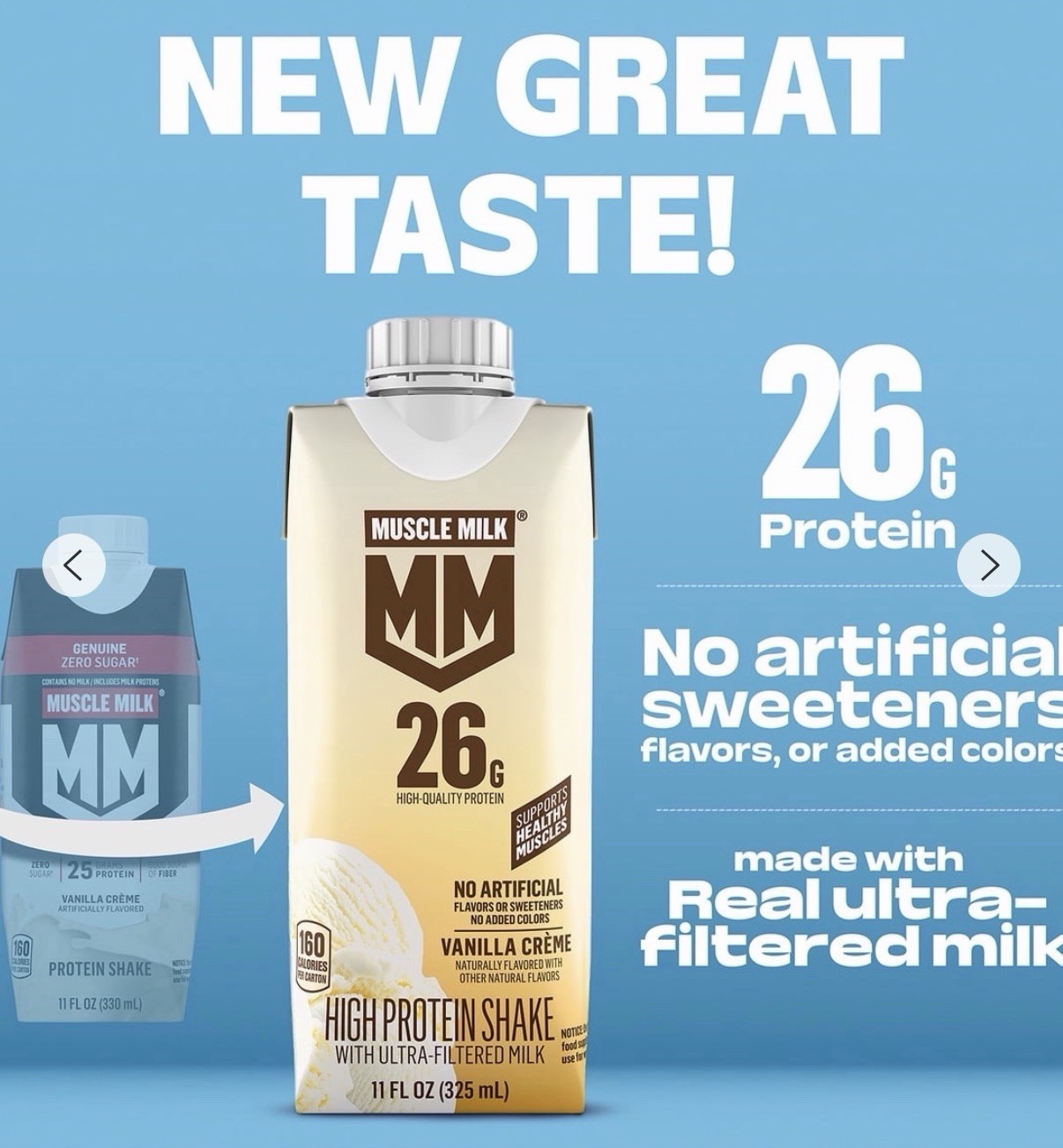 Muscle Milk 26g High Protein Shake Vanilla Creme Ultra Filtered Milk 11oz 4 Pack