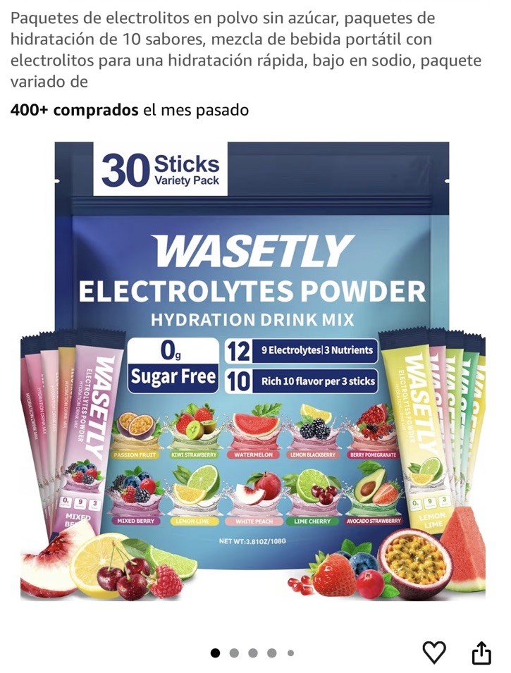 Wasetly Electrolytes Powder Hydration Drink Mix Variety Pack 30 Sticks 3.81 oz