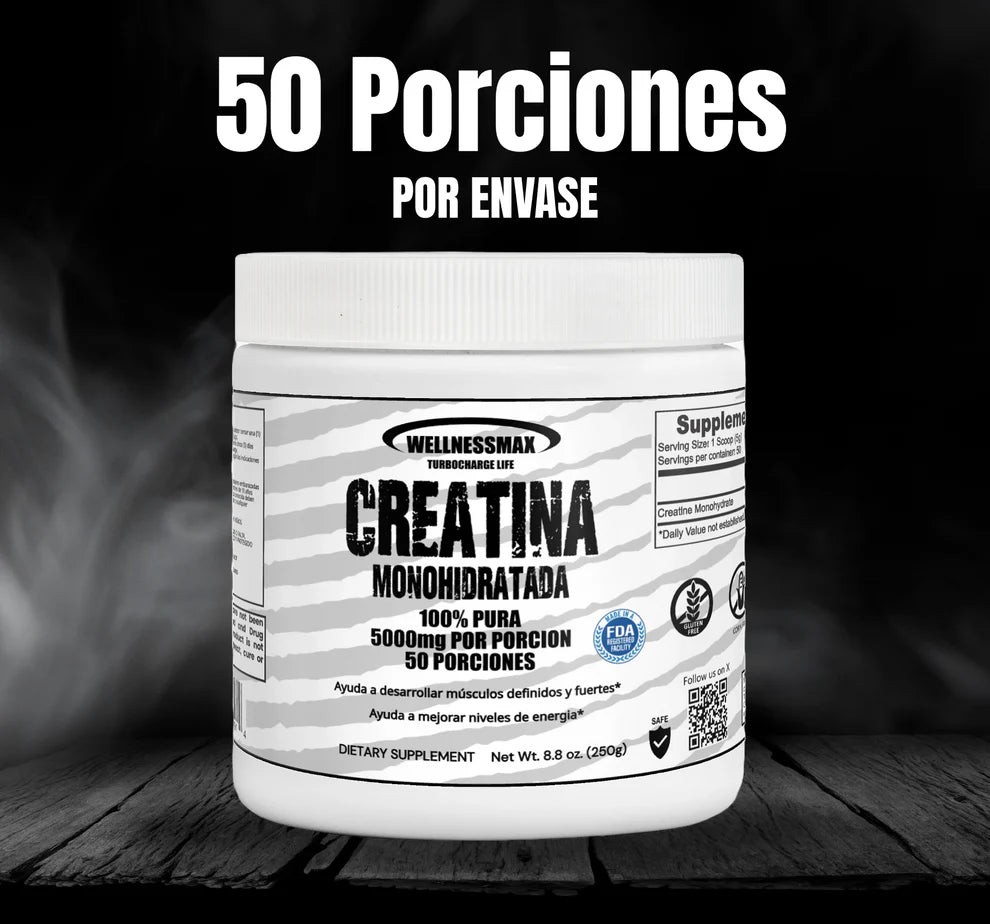 Creatina Monohidratada 100% Pura | Creatina Pura. Mas fuerza y tamaño muscular.