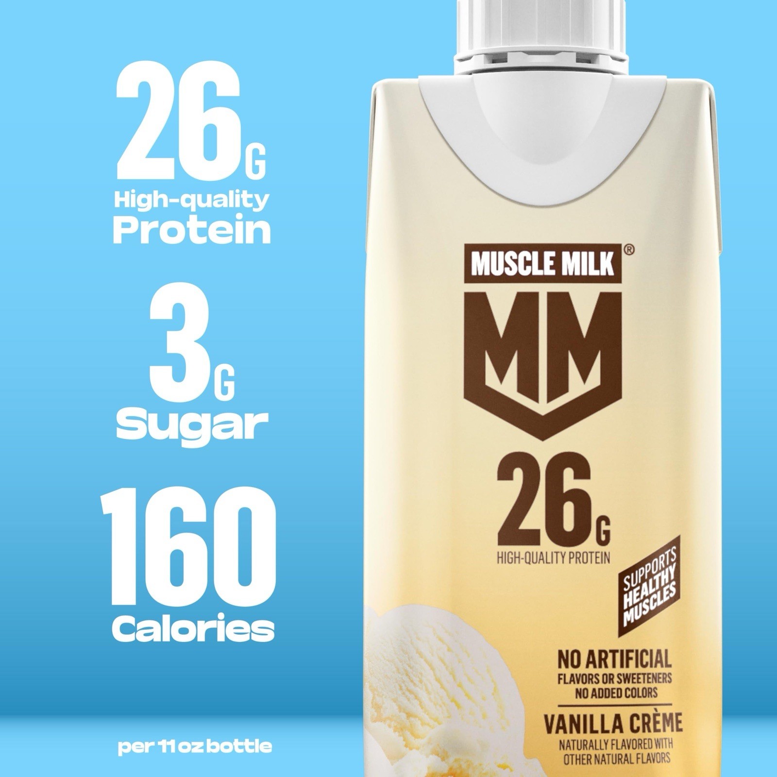 Muscle Milk High Protein Shake, Vanilla Creme 🍨 11 fl oz Cartons, (12 Pack)
