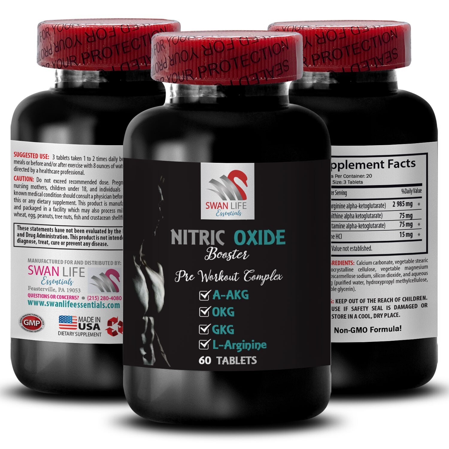 Focus Surge – NITRIC OXIDE BOOSTER – Muscle Drive 3 Bottles 180 Tablets